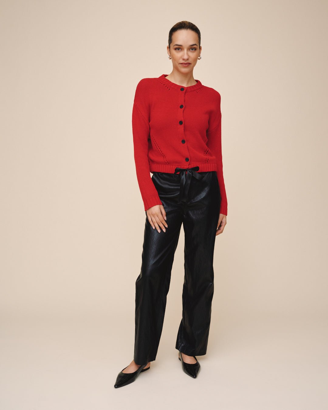 Print Your PostTie Waist Cardigan - Crimson CherryTops