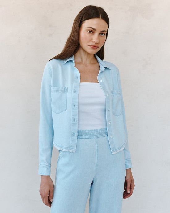 Print Your Post Two Pocket Fray Hem Shirt - Coastal Fade Wash View 2