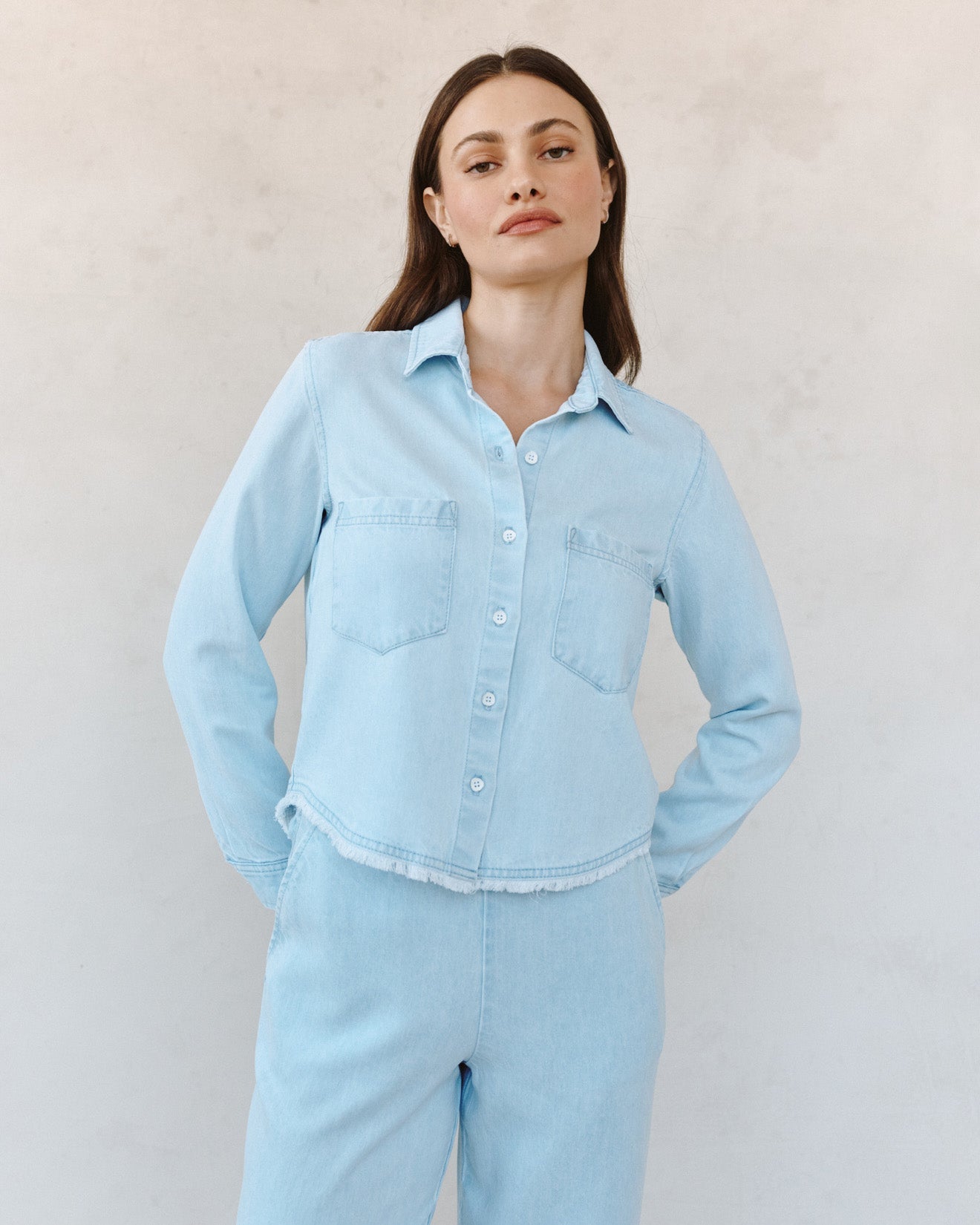 Print Your PostTwo Pocket Fray Hem Shirt - Coastal Fade WashTops