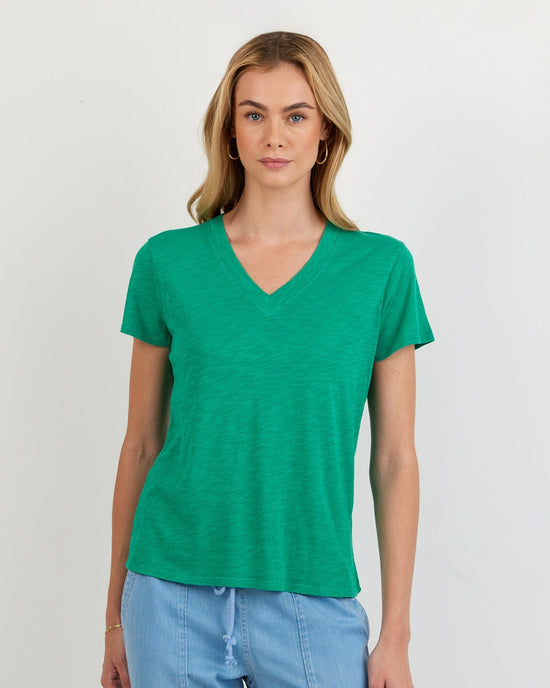 Print Your Post V Neck Tee - Aqua Green