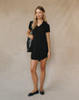 Print Your PostV - Neck Tee Dress - Vintage BlackDresses