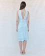 Print Your PostV - Neck Tie Back Bias Maxi Dress - Blue Ditsy Floral PrintDresses
