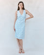 Print Your PostV - Neck Tie Back Bias Maxi Dress - Blue Ditsy Floral PrintDresses