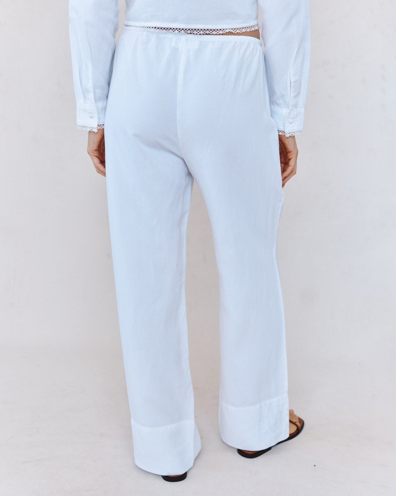Print Your PostWide Hem Drawstring Pant - WhitePants